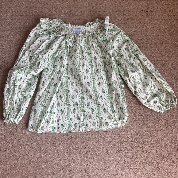 Hill House Lena Top Green Vine Small ruffle off shoulder cotton blouse - Picture 9 of 9